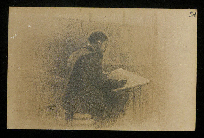 Autoportrait (?) : reproduction d'un dessin de Gustave Mohler.