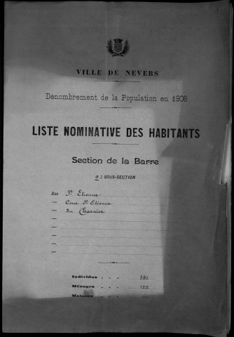 Nevers, Section de la Barre, 2e sous-section : recensement de 1906