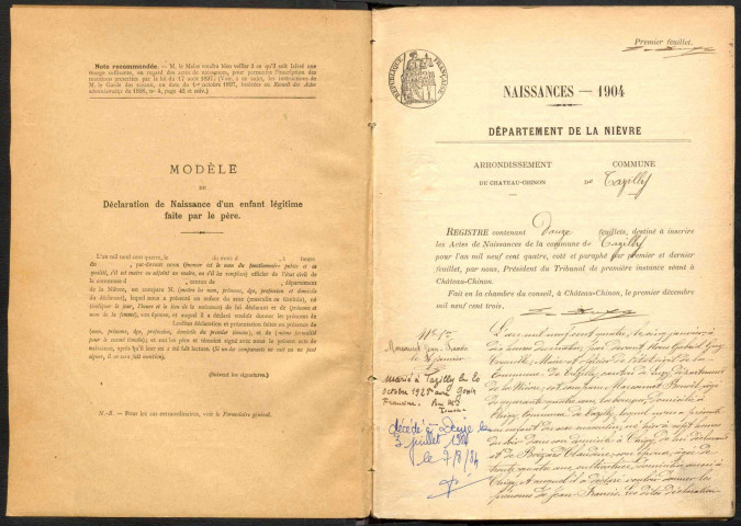 Tazilly : actes d'état civil.