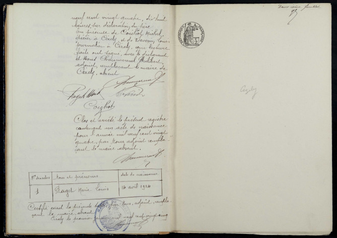 Cizely : actes d'état civil.