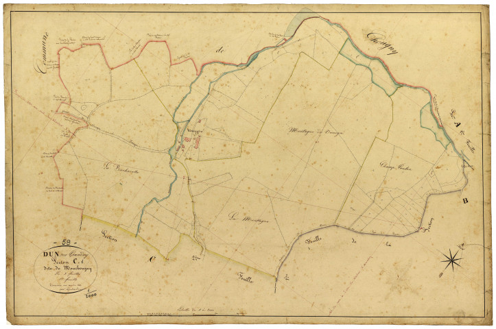 Dun-sur-Grandry, cadastre ancien : plan parcellaire de la section C dite de Monchougny, feuille 1