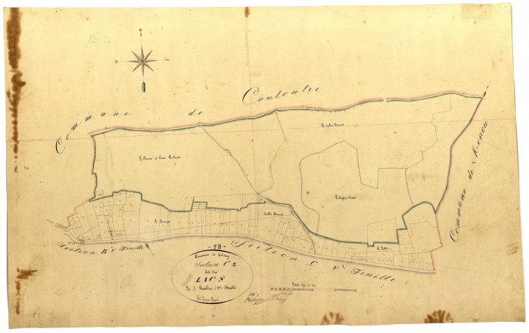 Colméry, cadastre ancien : plan parcellaire de la section C dite des Lacs, feuille 1
