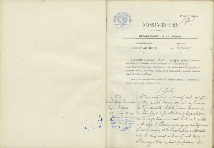 Tintury : actes d'état civil.