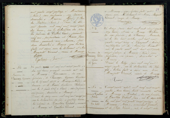 Moussy : actes d'état civil.