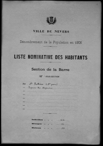 Nevers, Section de la Barre, 14e sous-section : recensement de 1906
