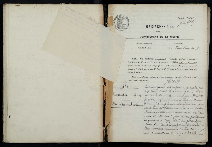 Fourchambault : actes d'état civil (mariages).