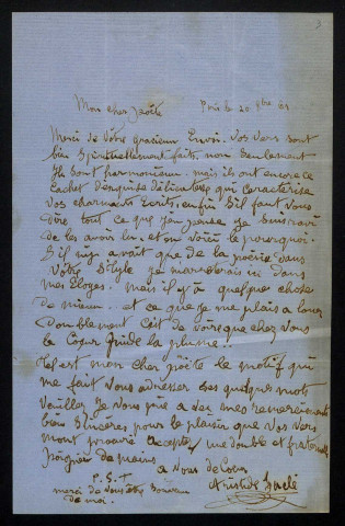 SACLE (Aristide), publiciste : 2 lettres, manuscrit.
