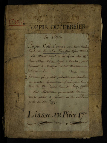 Fief de Finy à Vitry-sur-Loire : copie du terrier de 1575, exécutée en 1620 d'après une autre copie de 1605.
