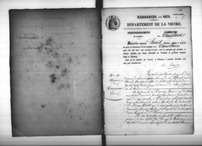 Vauclaix : actes d'état civil.