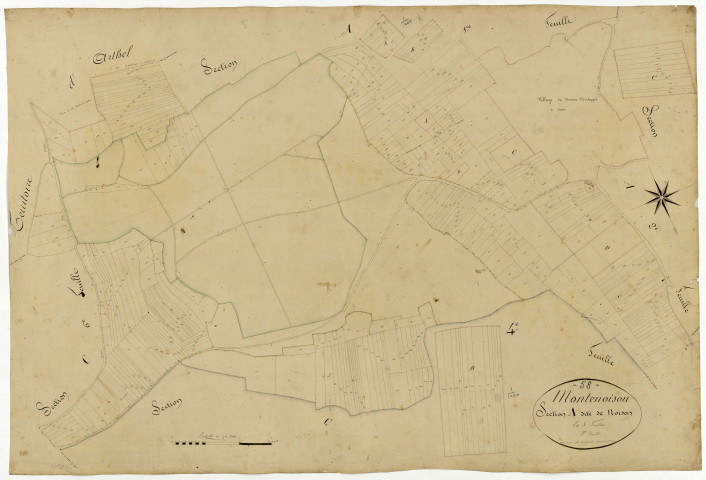 Montenoison, cadastre ancien : plan parcellaire de la section A dite de Noison, feuille 3