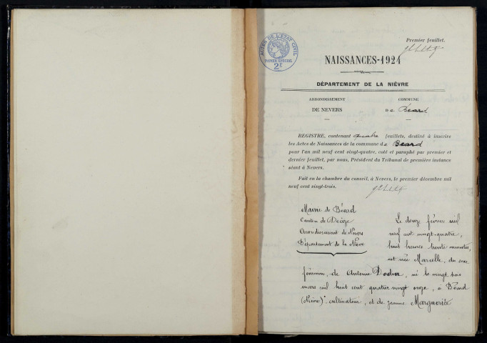 Béard : actes d'état civil.