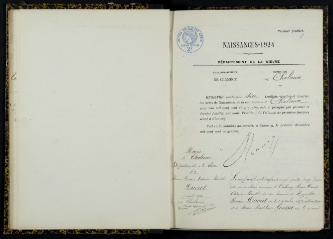 Chalaux : actes d'état civil.
