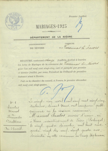 Varennes-lès-Nevers : actes d'état civil (mariages).