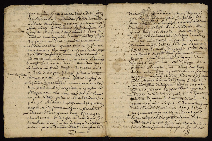 Fief des Fougis à Thionne (Allier) : extrait du terrier de 1697.