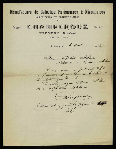 CHAMPEROUX, chausseur à Prémery (Nièvre) : 4 lettres.