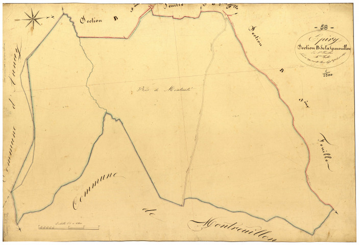 Epiry, cadastre ancien : plan parcellaire de la section B dite de la Grenouillère, feuille 4