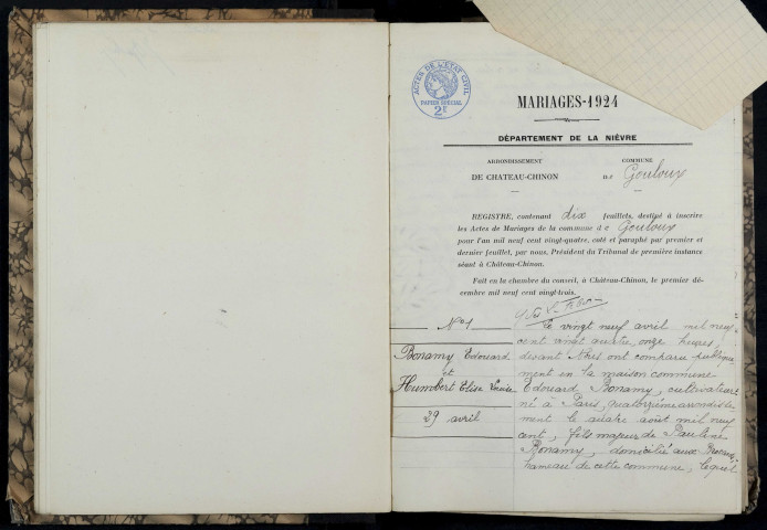 Gouloux : actes d'état civil.