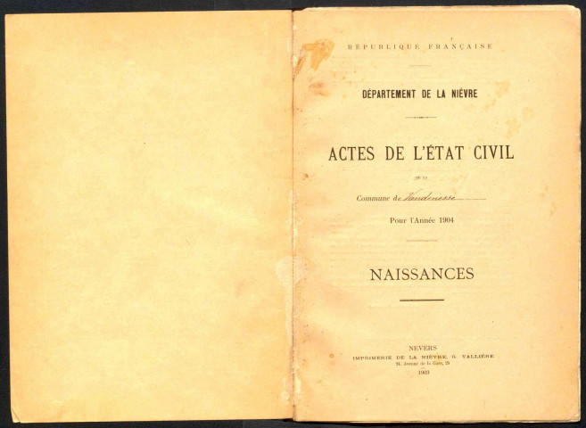 Vandenesse : actes d'état civil.