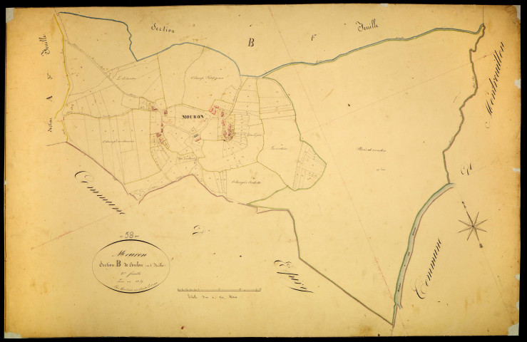 Mouron-sur-Yonne, cadastre ancien : plan parcellaire de la section B dite de Coulon, feuille 2