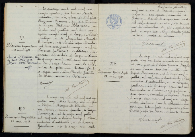 Poiseux : actes d'état civil.