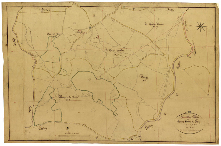 Fléty, cadastre ancien : plan parcellaire de la section B dite de Fléty, feuille 2