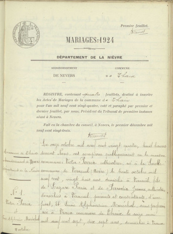 Thaix : actes d'état civil.