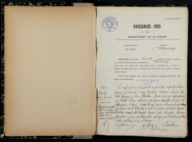 Annay : actes d'état civil.