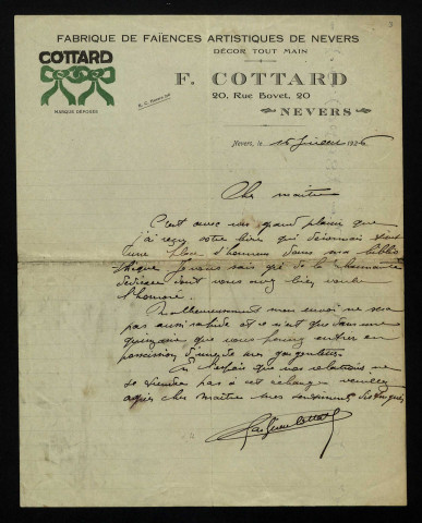 COTTARD, faïencier à Nevers : 3 lettres.