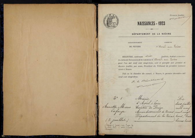 Avril-sur-Loire : actes d'état civil.