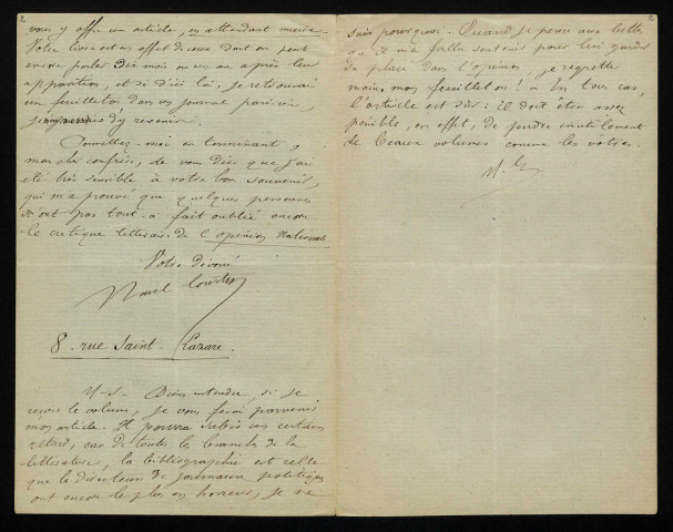 COURTY (Paul), critique (1840-1892) : 3 lettres.
