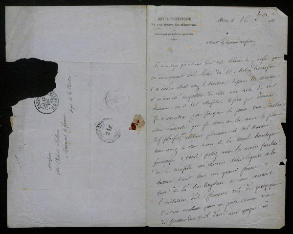 PICHOT (Amédée), écrivain (1795-1877) : 1 lettre.