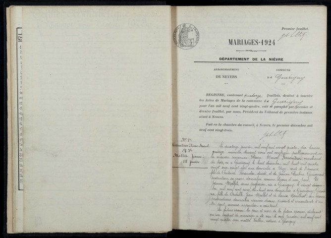 Guérigny : actes d'état civil.