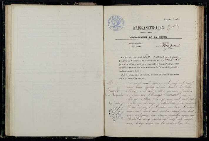 Mesves-sur-Loire : actes d'état civil.