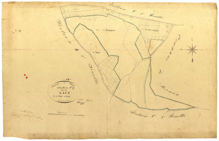 Colméry, cadastre ancien : plan parcellaire de la section C dite des Lacs, feuille 2