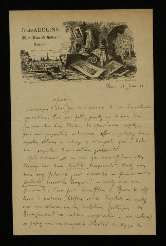ADELINE (Jules), écrivain à Rouen (1845-1909) : 3 lettres.