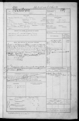 Bureau de Nevers-Cosne, classe 1920 : fiches matricules n° 1187 à 1639