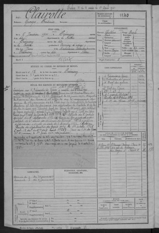 Bureau de Nevers-Cosne, classe 1921 : fiches matricules n° 1139 à 1628