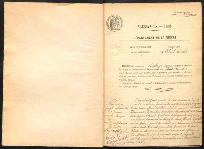 Saint-Honoré-les-Bains : actes d'état civil.