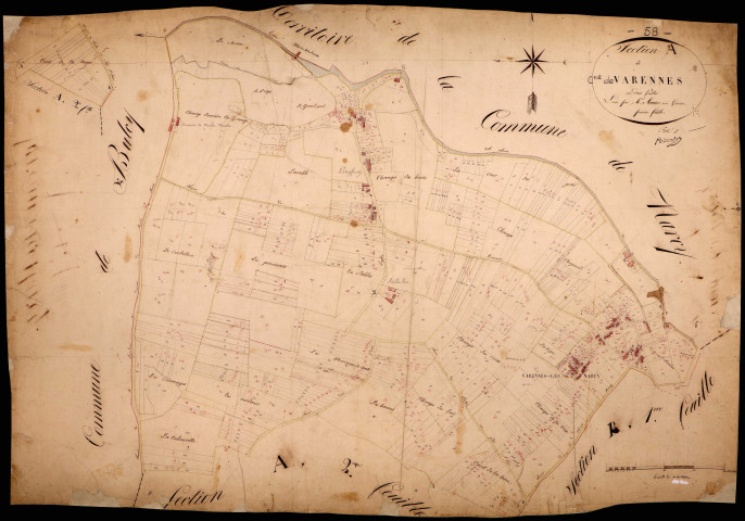 Varennes-lès-Narcy, cadastre ancien : plan parcellaire de la section A dite de Varennes, feuille 1