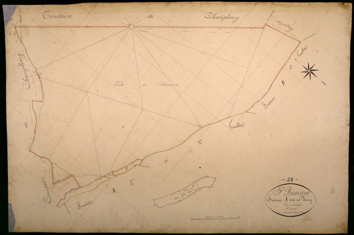 Saint-Bonnot, cadastre ancien : plan parcellaire de la section A dite du Bourg, feuille 1