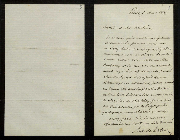 LATOUR (Antoine de), écrivain (1808-1881) : 14 lettres.