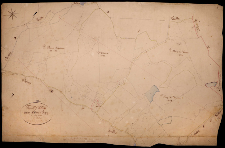 Tazilly, cadastre ancien : plan parcellaire de la section E dite de Rigny, feuille 5