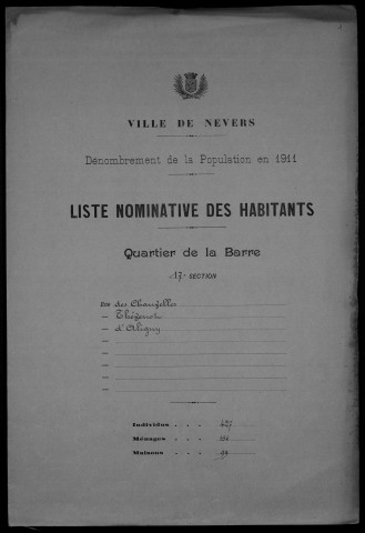 Nevers, Quartier de la Barre, 17e section : recensement de 1911