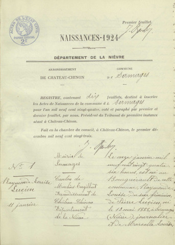 Sermages : actes d'état civil.