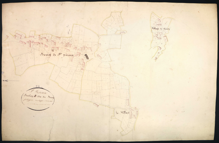 Saint-Péreuse, cadastre ancien : plan parcellaire de la section B dite du Bourg, feuille 2, développement