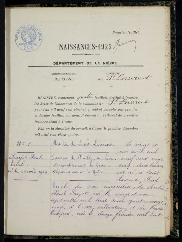 Saint-Laurent-l'Abbaye : actes d'état civil.