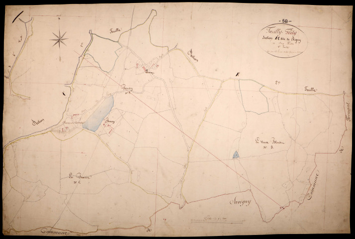 Tazilly, cadastre ancien : plan parcellaire de la section E dite de Rigny, feuille 1
