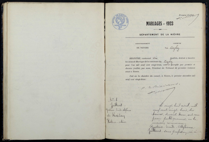 Cizely : actes d'état civil.