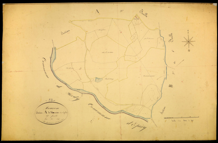 Mouron-sur-Yonne, cadastre ancien : plan parcellaire de la section A dite de Thaveneau, feuille 3