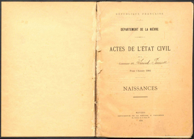 Saint-Péreuse : actes d'état civil.